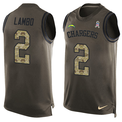 Men's Limited Josh Lambo Nike Jersey Green - #2 Salute to Service Tank Top NFL Los Angeles Chargers